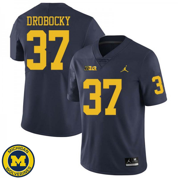 Mens University of Michigan #37 Dane Drobocky Navy Jordan Brand Official Game Jersey